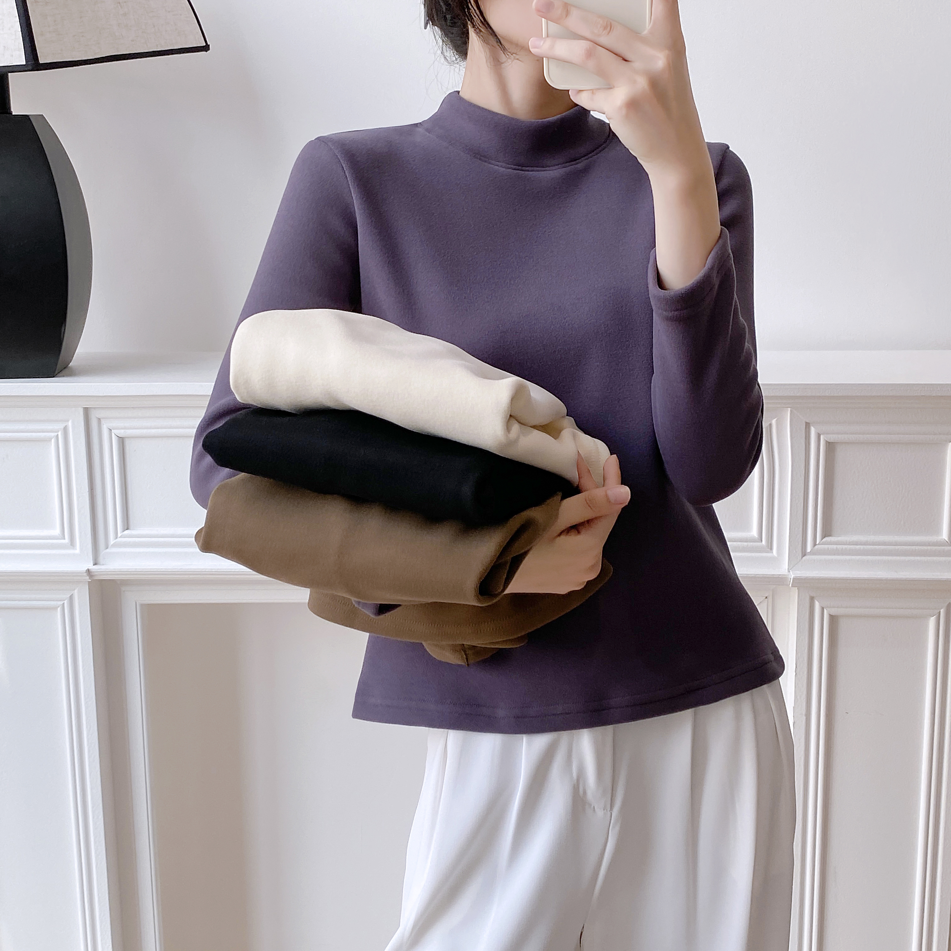 400克加绒加厚蚕丝羊毛 半高领打底衫 秋冬百搭修身保暖衣女2588