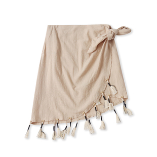 棉麻流苏半身裙 夏季新款外贸女装时尚自然腰系带不规则短裙32806