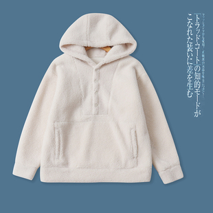 羊羔毛加绒加厚卫衣 冬新款外贸女连帽长袖一体绒袋鼠兜外套32419