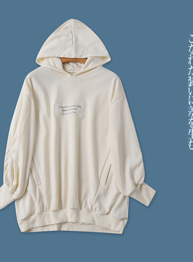 日单毛圈棉卫衣 春新款外贸情侣连帽领长袖刺绣字母套头上衣33296