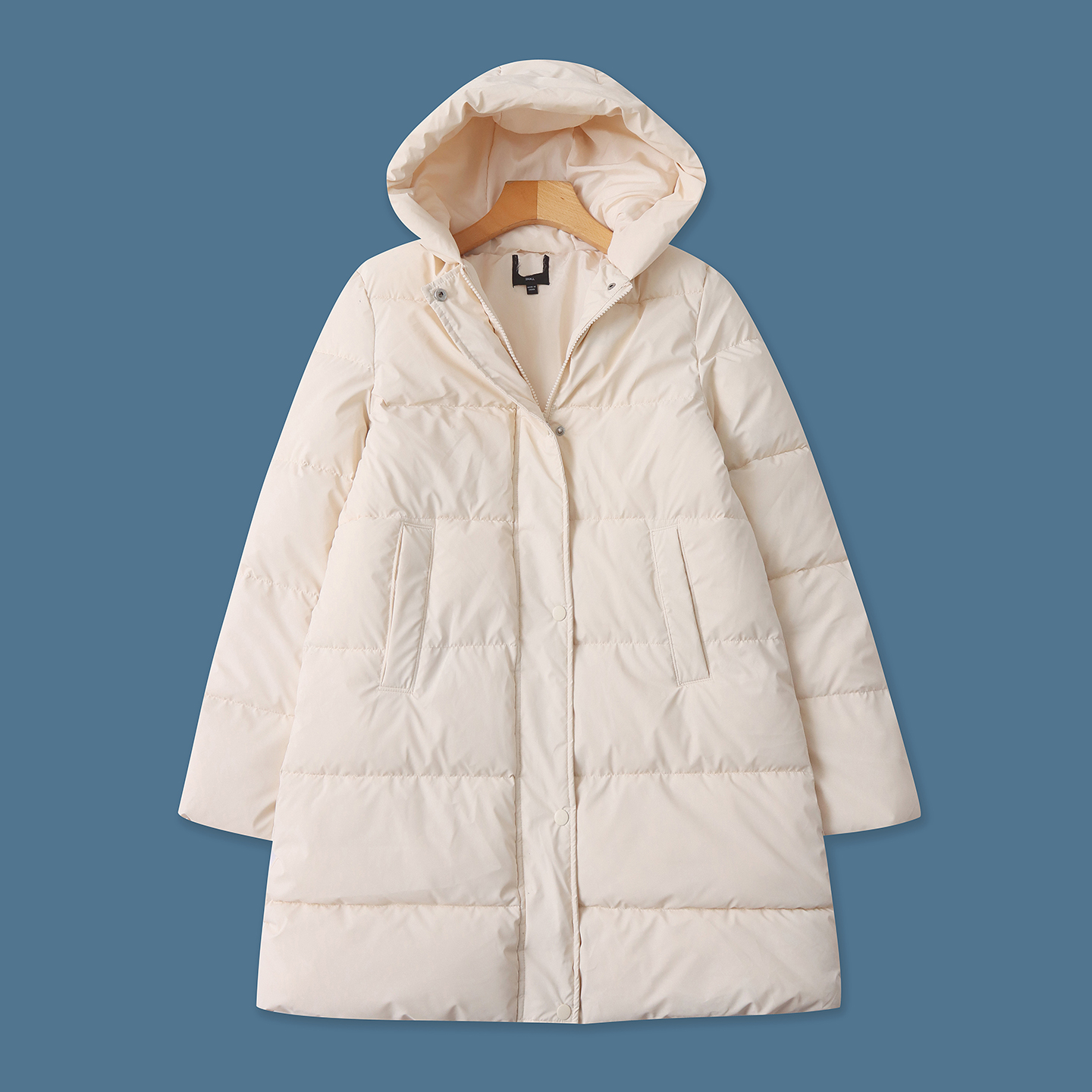 中长款棉衣  冬季新款外贸女装连帽领拉链摁扣长袖三防棉服33134