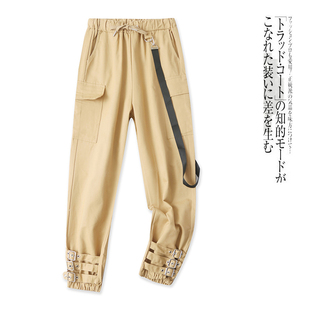 简约松紧腰系带直筒束口长裤 袢带休闲工装 时尚 春秋新女装 29237 裤