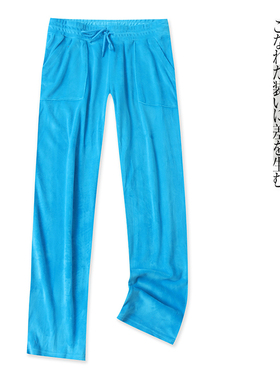 金丝绒阔腿裤 春秋新外贸女装简约松紧腰双口袋直筒大码长裤30433