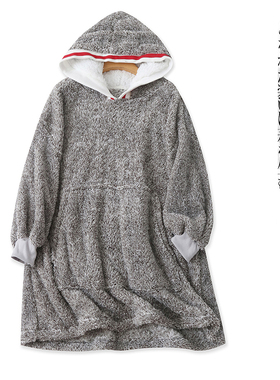 大码毛绒家居服  冬季新外贸女装连帽领套头七分袖保暖上衣26741