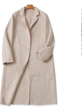 双面呢大衣  春秋新女装西装领一粒扣长袖中长款休闲外套27861