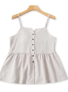 日单叠穿吊带衫 夏秋新款女装时尚宽松吊带可调单排扣褶皱拼32544