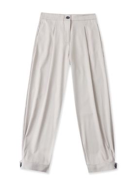 束口休闲裤 春秋新款外贸女简约宽松高腰拉链纽扣双口袋长裤33695