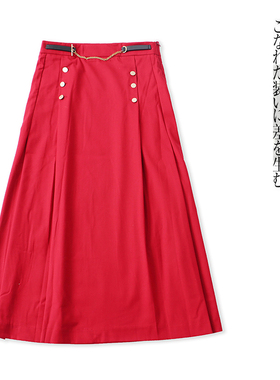 半身裙 夏秋新外贸女装时尚减龄自然腰侧拉链金属链扣中长裙31390