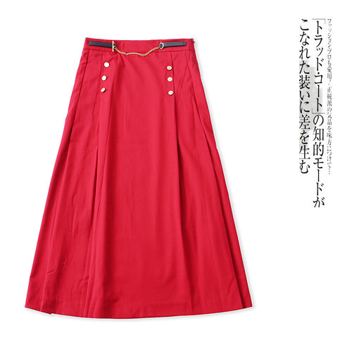 自然腰侧拉链金属链扣半身中长裙