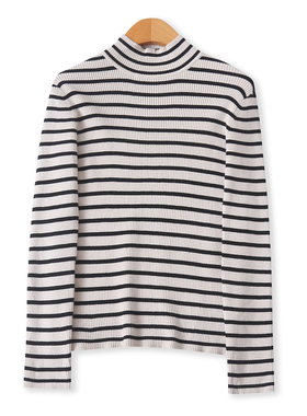 日单针织坑条毛衣 秋冬新款外贸女装半高领套头长袖内搭外穿32861