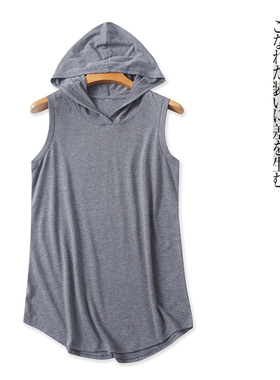 连帽无袖棉T恤  夏季新款外贸女装时尚套头纯色弹力薄款帽衫30870