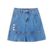 夏季 修身 新款 时尚 自然腰拉链纽扣弹力包臀裙33004 女装 牛仔短半裙