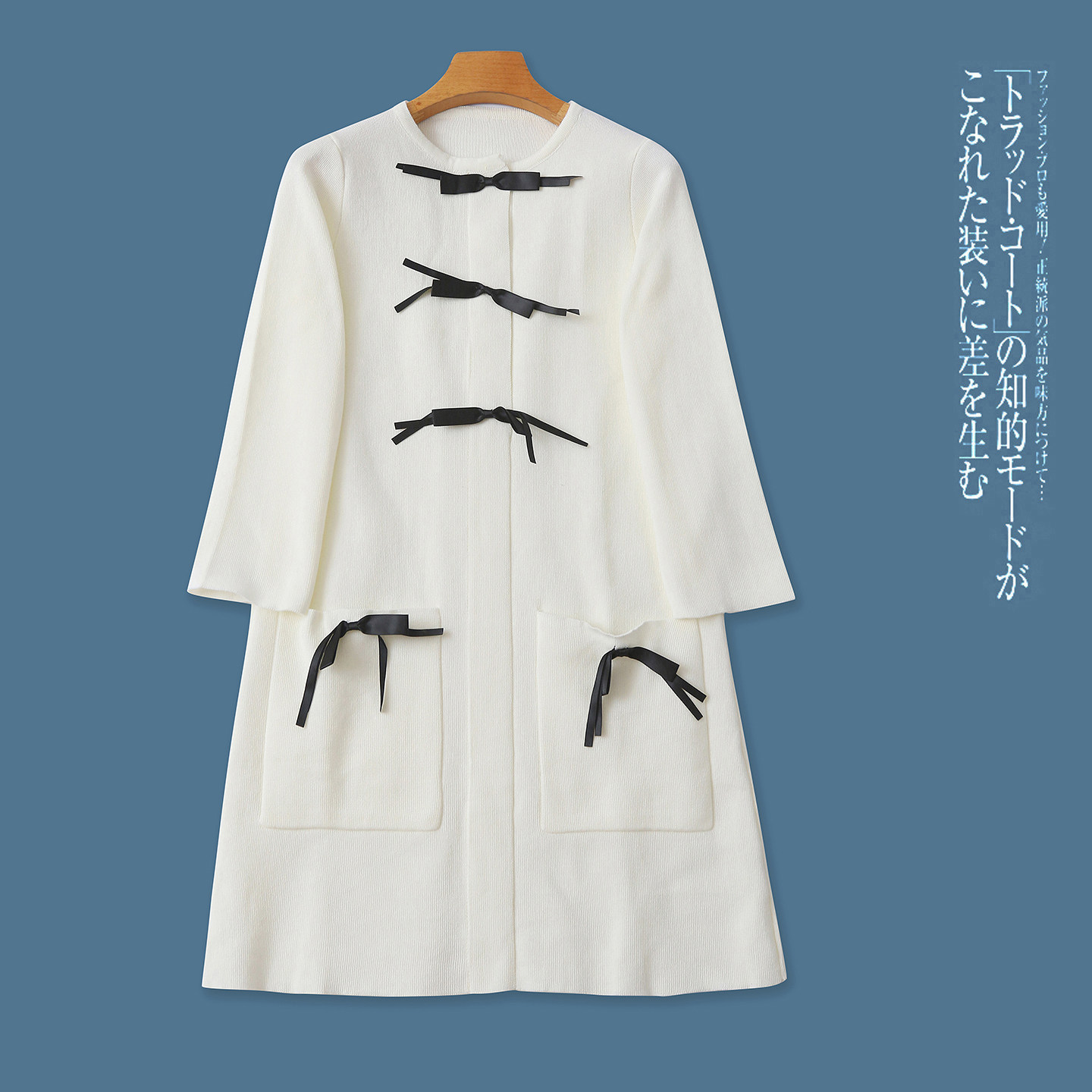 中长款蝴蝶结毛衣 春秋新款外贸女装时尚圆领套头长袖双口袋32138