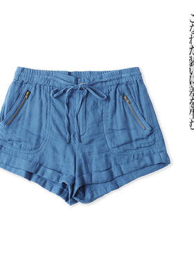 棉纱短裤 夏季新款外贸时尚女装自然腰拉链纽扣阔腿显瘦短裤31614