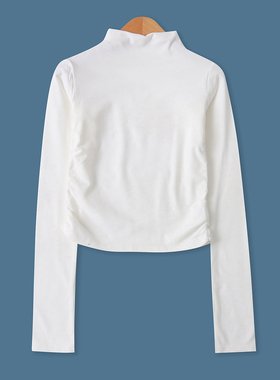 棉混纺薄绒打底T恤  春秋新款女修身半高领套头长袖内搭外穿33048