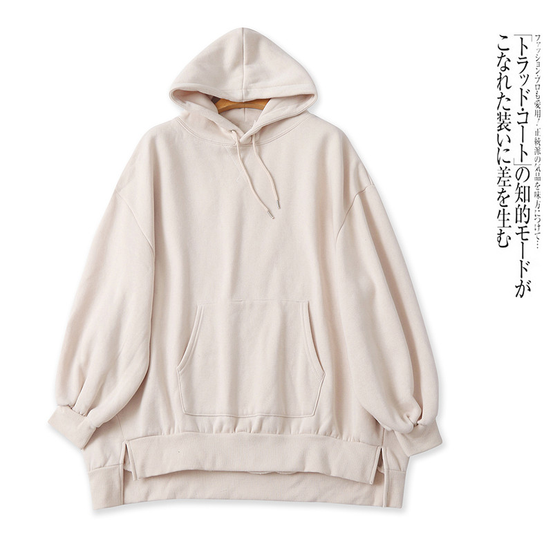 日单大版加绒卫衣 秋冬新女休闲百搭连帽领长袖开叉套头上衣32264