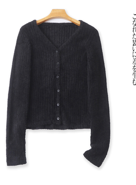 仿水貂绒开衫毛衣  春秋新款外贸女装时尚V领单排扣长袖纯色32160