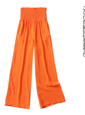 抹胸阔腿连体裤 春夏新款外贸女装松紧褶皱拼接高腰阔腿长裤30598