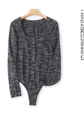 针织连体衣 春秋新外贸女圆领摁扣长袖三角裤弹力打底定位衣23870