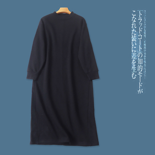 日单加绒卫衣裙 春秋新女装简约宽松圆领套头长袖直筒中长裙30519