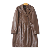 皮风衣 修身 秋冬新款 中长款 外贸女装 时尚 翻领双排扣长袖 外套32451