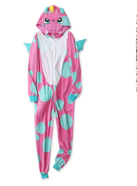 卡通家居连体衣 秋新外贸亲子款连帽领拉链长袖连体薄绒长裤26848