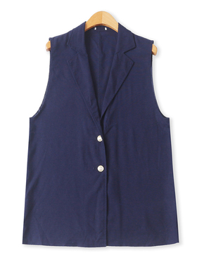 日单中长棉麻马甲 秋季新外贸女装西装领两粒扣无袖西装马甲32484