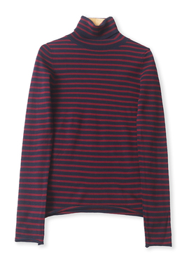 针织拼色条纹打底衫 秋冬新款外贸女装高领套头长袖内搭外穿32862