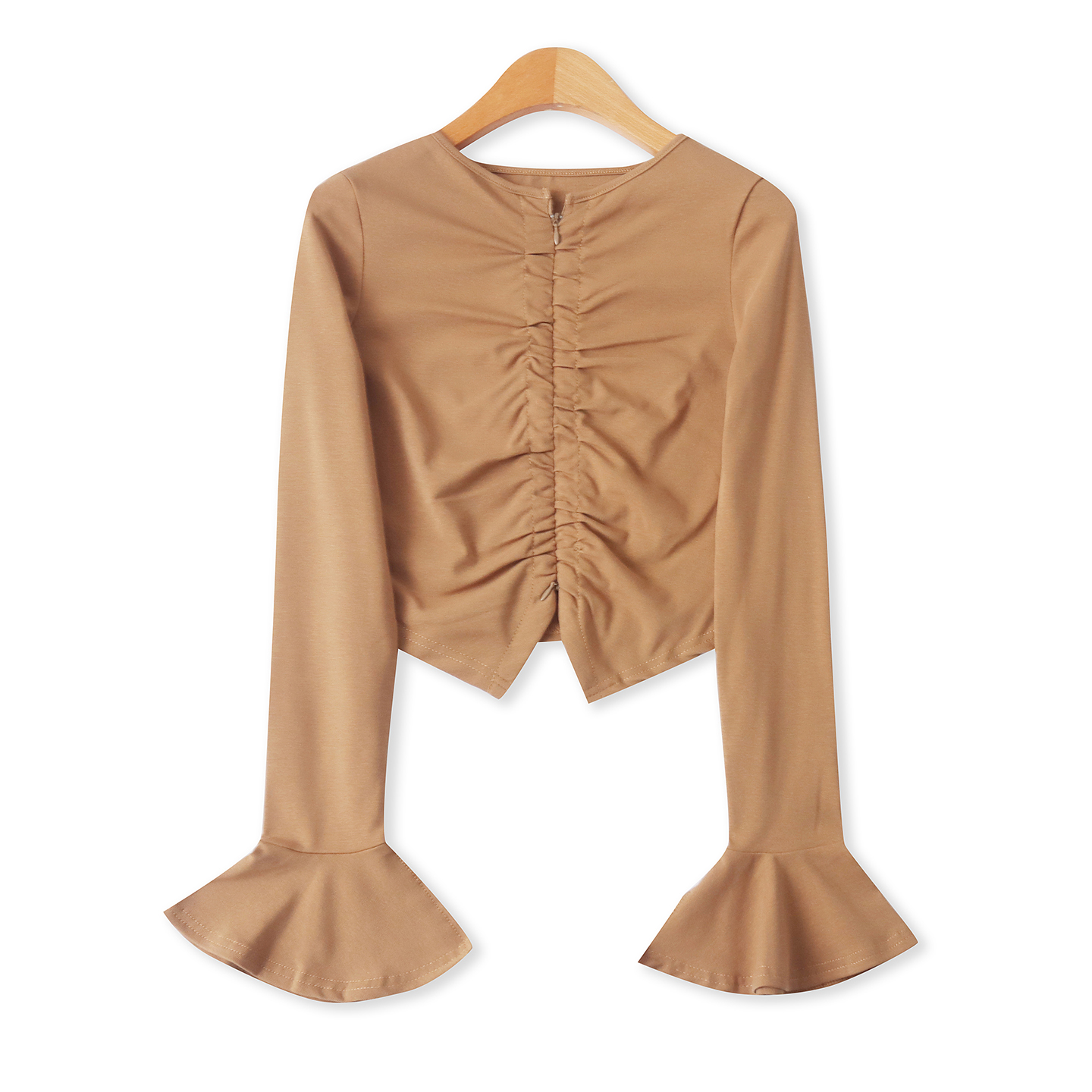 棉混纺打底T恤  春秋新款女时尚修身圆领拉链长袖内搭外穿33041