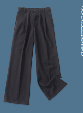 阔腿裤 秋季新外贸女装半松紧高腰拉链纽扣口袋纯色直筒长裤29545