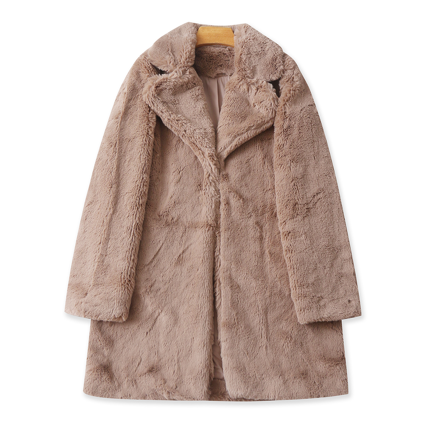 仿皮草大衣 冬季新款外贸女西装领两粒暗扣长袖双口袋中长款32493