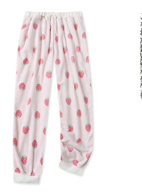 毛绒家居裤 秋冬新款女装舒适卡通拼接松紧腰双口袋束口长裤32361