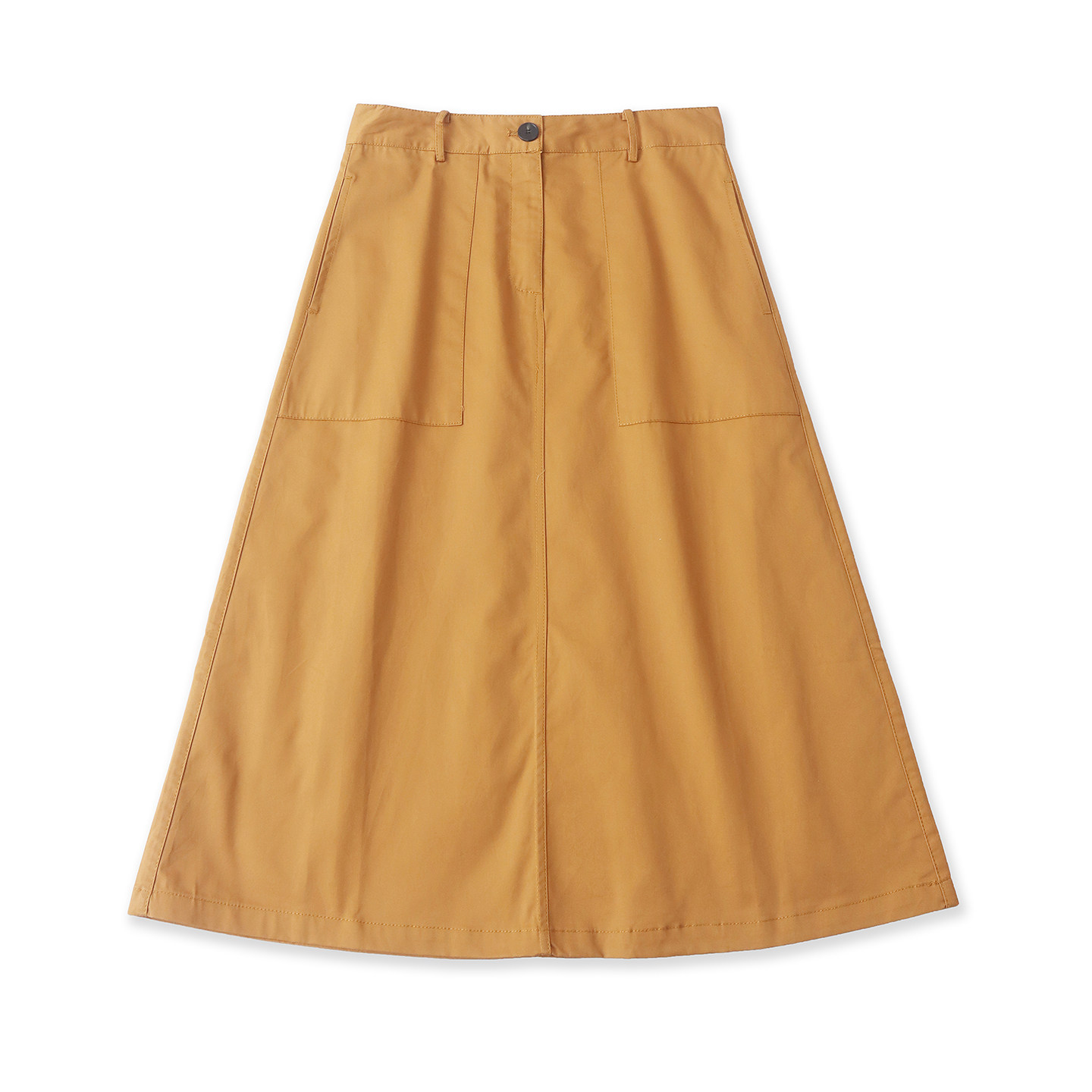 全棉半身裙  春夏新款外贸女时尚自然腰拉链纽扣双口袋A字裙33080