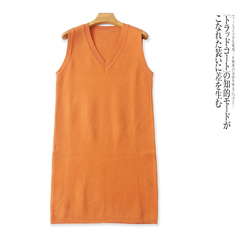 中长款针织马甲  春秋新外贸女时尚百搭V领无袖纯色套头背心32267