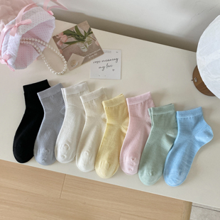 棉袜 桑蚕丝短袜 冰淇淋色系薄款 新款 纯色透气无骨短袜1142 时尚
