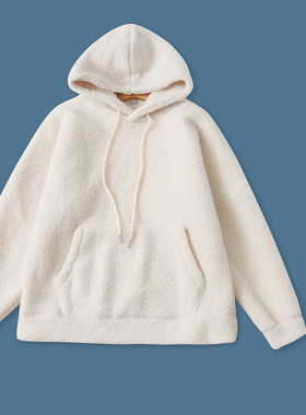 羊羔毛加绒加厚卫衣 冬新款外贸女装连帽套头长袖一体绒外套32423