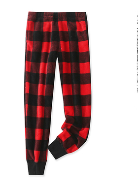 毛绒家居裤  冬季新外贸女大童自然松紧腰撞色格子束口长裤26687