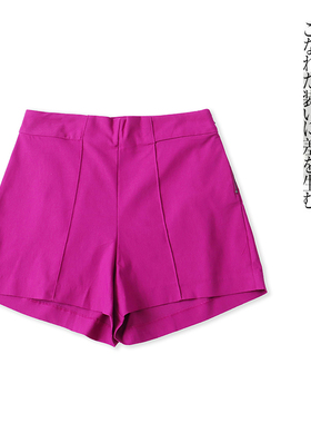 时尚短裤  夏季新外贸女装高腰侧拉链纯色弹力显瘦阔腿短裤31621