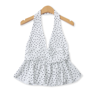 性感深V领露背荷叶边波点小衫 挂脖背心 外贸女时尚 新款 33664 夏季