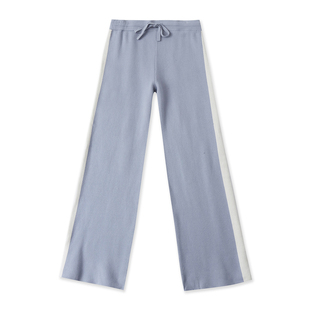 松紧高腰拼色侧条直筒长裤 针织阔腿裤 时尚 外贸女装 33014 春秋新款