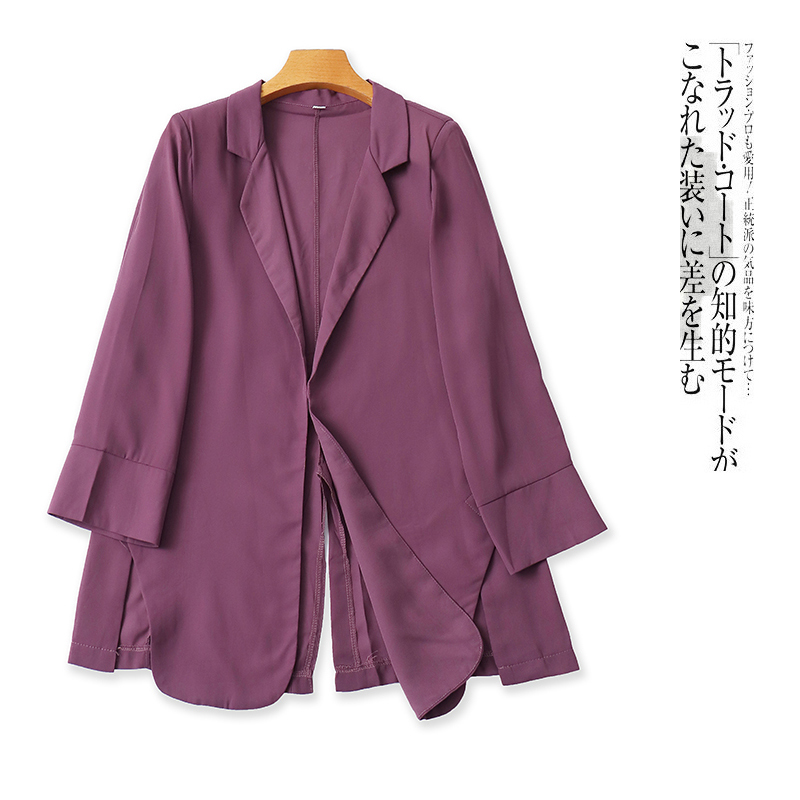 雪纺小西装  夏季新外贸女装时尚减龄西装领无扣九分袖衬衫31439