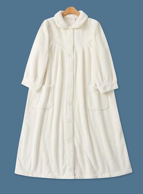 中长款毛绒家居服 冬季新款外贸女装甜美翻领单排扣长袖大码33093