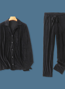 时尚丝绒套装分开售  秋新外贸女翻领单排扣开衫+松紧腰长裤26151