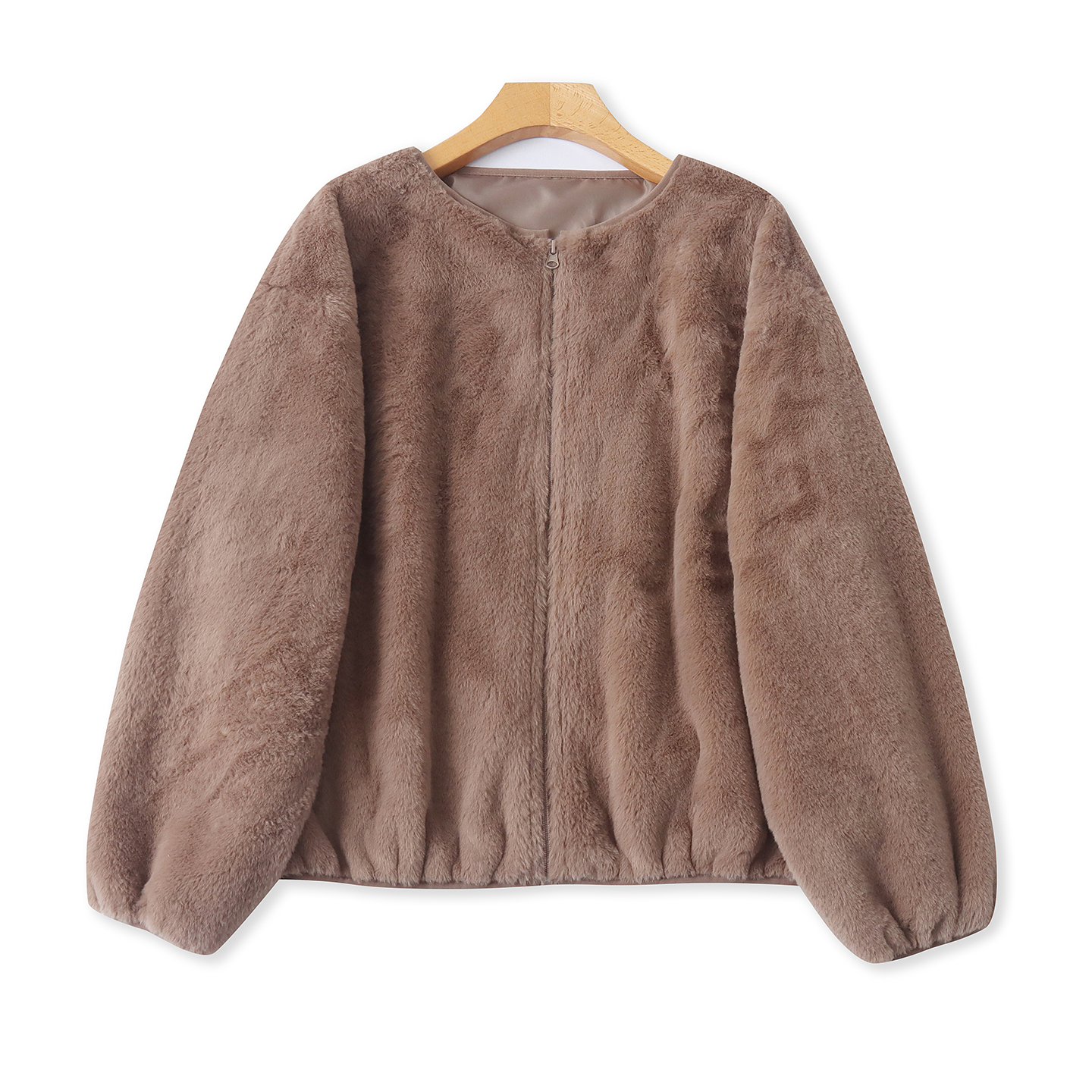 日单仿皮草夹克外套 秋冬新款女装时尚宽松圆领拉链长袖外套33264