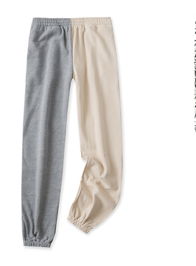 加绒拼色休闲卫裤  冬季新款外贸女装松紧高腰直筒束口长裤27827