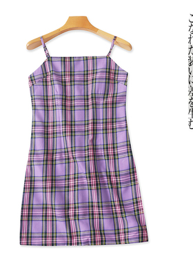 格子吊带裙  夏季新款外贸女装抹胸吊带可调节露背包臀短裙29600