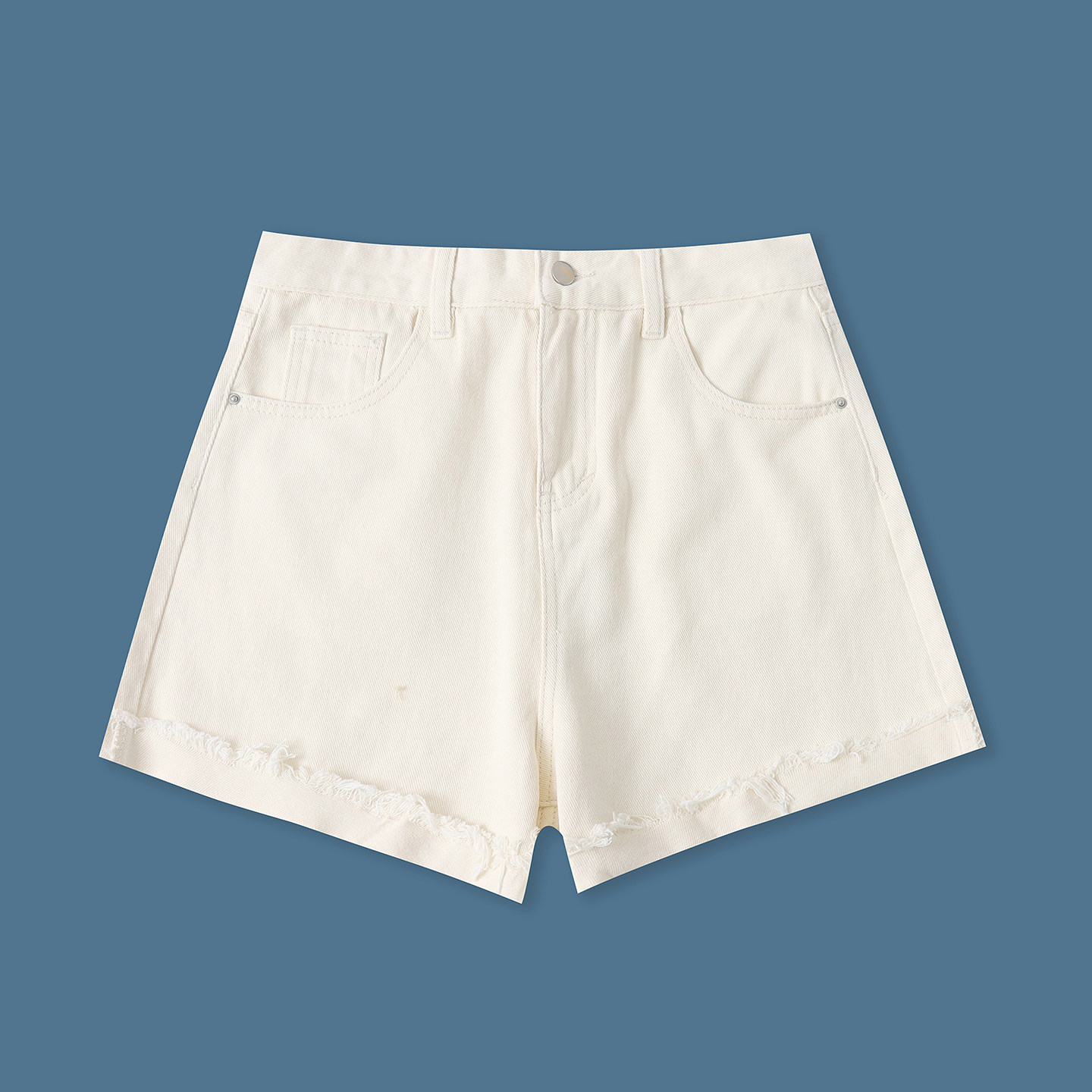 水洗棉牛仔短裤 夏季新款女装高腰拉链纽扣翻边阔腿休闲短裤33385