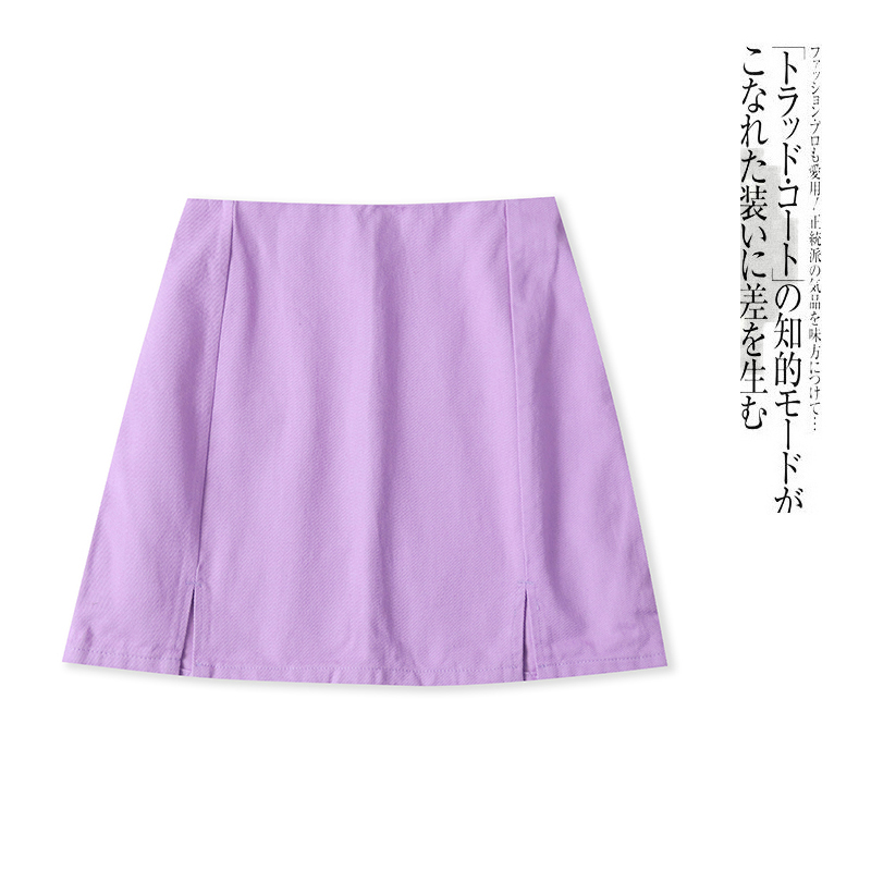 牛仔棉半身裙  夏季新款女装时尚减龄自然腰拉链开叉短半裙30564
