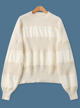 条纹拼毛衣  男女同款  秋季新款外贸圆领套头长袖大码毛衣32760