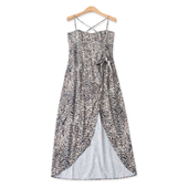 法式 豹纹吊带裙 外贸女装 新款 领吊带不可调不规则中长裙33715 夏季